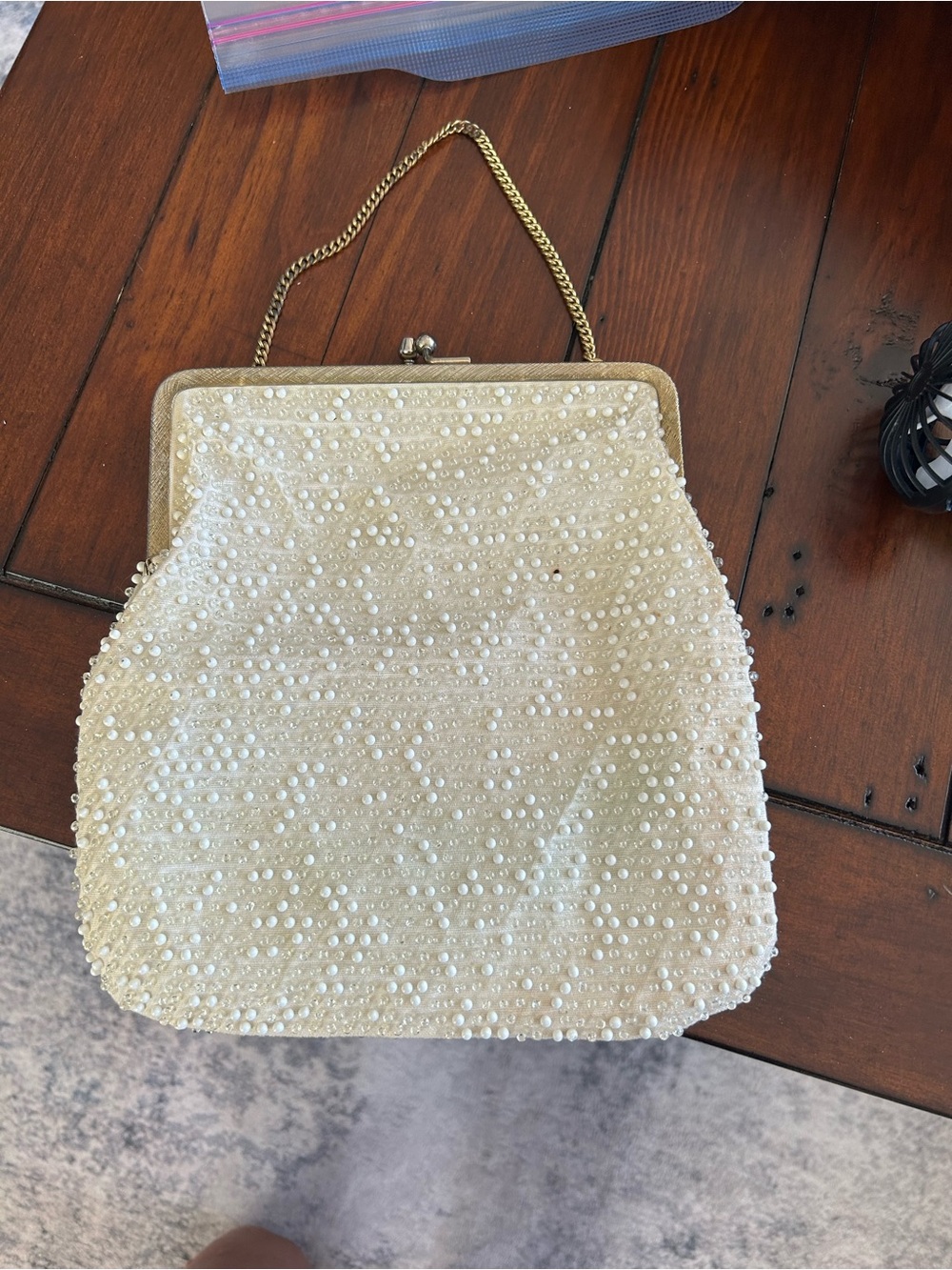 Vintage Beaded- Embellished Cream Evening Bag